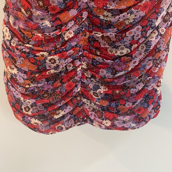 ZARA Women’s Floral Gold Metallic Stripe Draped Ruched Dress Size Small - Picture 9 of 9